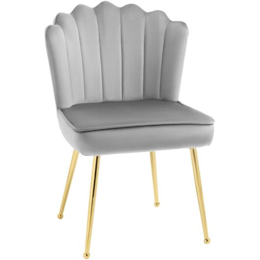 Homcom - Velvet-Feel Shell Luxe Accent Chair Home Bedroom Lounge Metal Legs Grey
