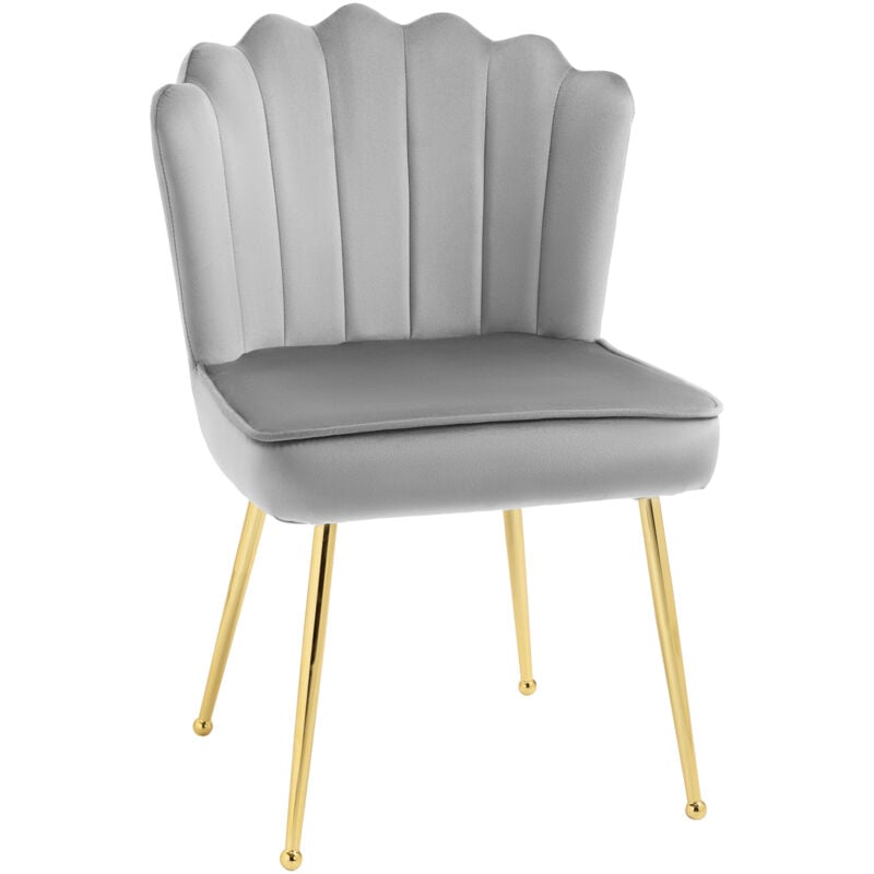 Homcom - Velvet-Feel Shell Luxe Accent Chair Home Bedroom Lounge Metal Legs Grey