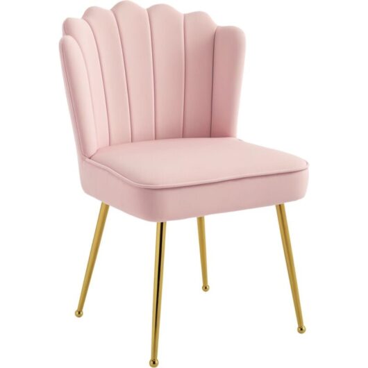 Homcom - Velvet-Feel Shell Luxe Accent Chair Home Bedroom Lounge Metal Legs Pink