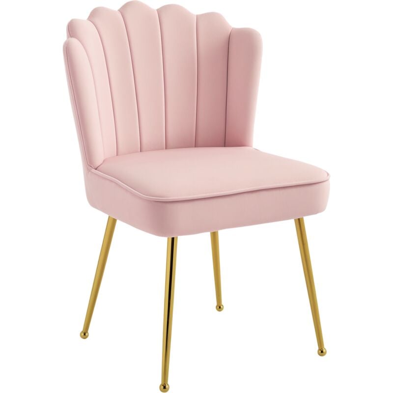Homcom - Velvet-Feel Shell Luxe Accent Chair Home Bedroom Lounge Metal Legs Pink
