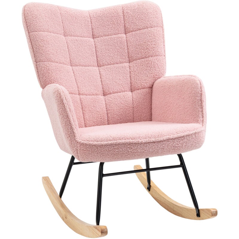 Homcom - Wingback Rocking Chair for Nursing w/ Steel Frame and Wooden Base Pink