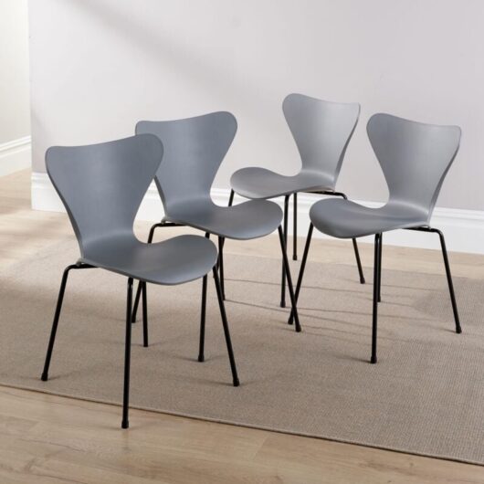 Home Source - Set 4 Dining Chairs Curved Grey Iron Tube Legs pp Seat Retro Diner Furniture