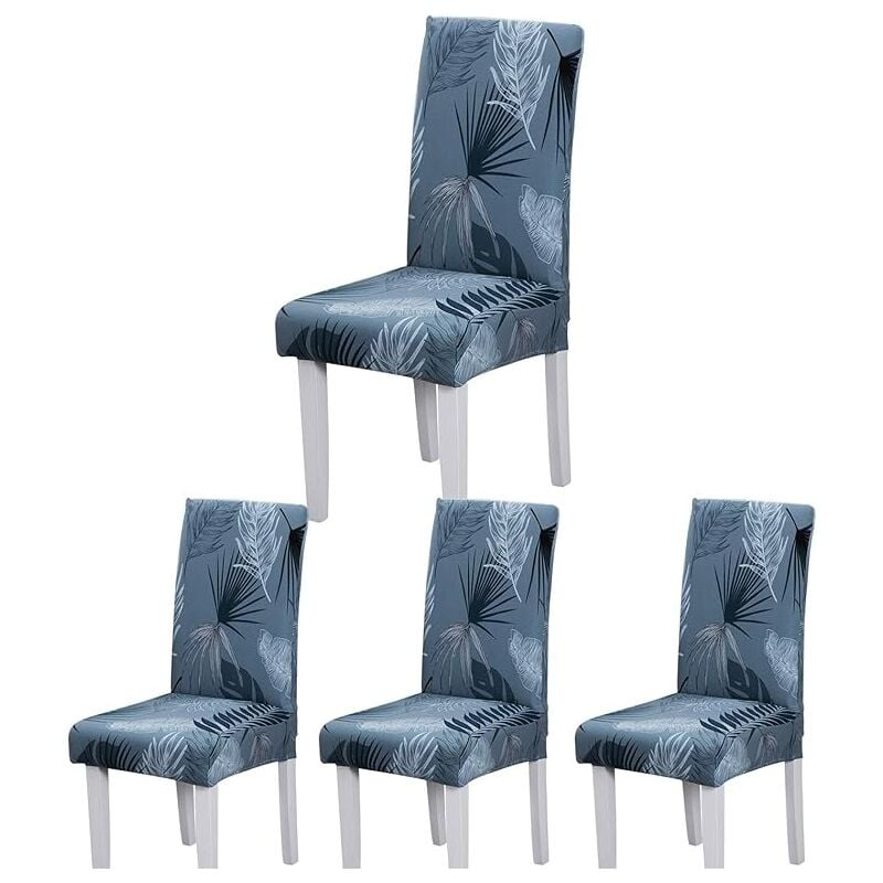 Housses de chaise de salle à manger (bleu-feuille d'été, lot de 4), housses de chaise durables élastiques modernes housses de chaise extensibles pour