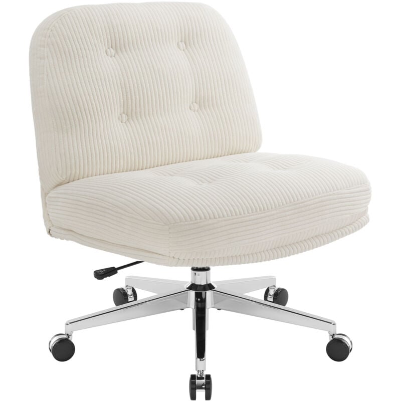 IWMH Dick Office Chair, Cord Fabric Swivel Chair without Armrests, Height-Adjustable Chair for Bedroom, Living Room, Dressing Table - White