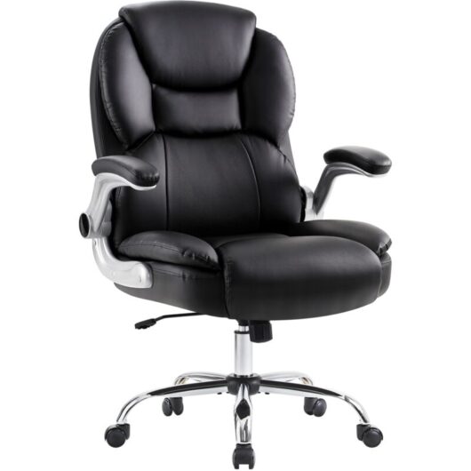 IWMH Ergonomic Office Chair, Executive Chair with Wide Padded Seat, Height-Adjustable Swivel Chair - PU Leather - Black
