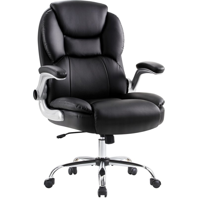 IWMH Ergonomic Office Chair, Executive Chair with Wide Padded Seat, Height-Adjustable Swivel Chair - PU Leather - Black