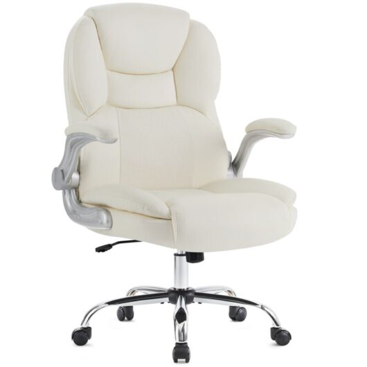 IWMH Ergonomic Office Chair, Executive Chair with Wide Padded Seat, Height-Adjustable Swivel Chair - PU Leather - White