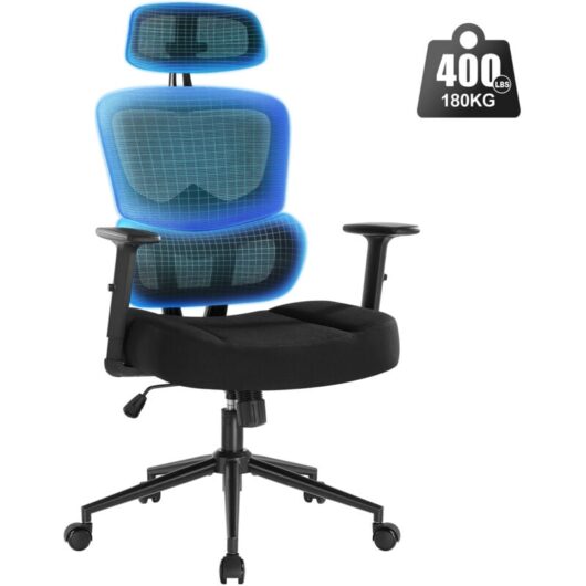 IWMH Mesh Office Chair, Ergonomic Swivel Chair, Height-Adjustable Desk Chair with Headrest - Black