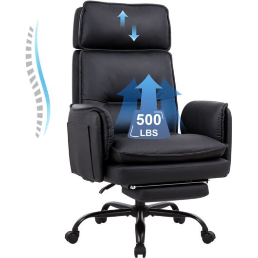 IWMH Office Chair, PU Leather Executive Chair with Headrest and Footrest, Ergonomic Swivel Chair, Height-Adjustable Sofa with Casters - Black