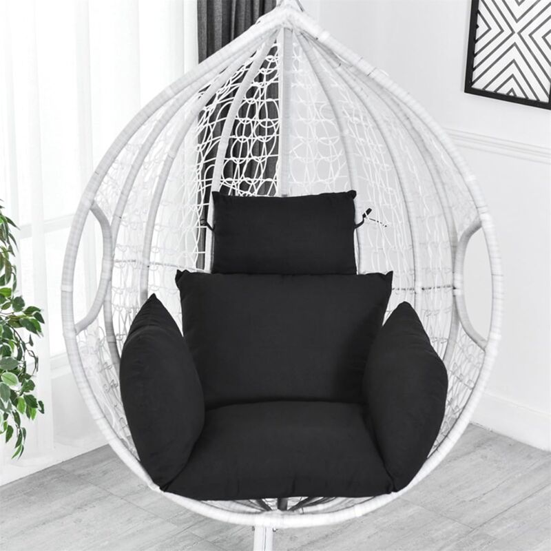 Ikodm - Outdoor Hanging Chair Cushion Replacement, Removable and Washable, Thick with Pillow (Black)