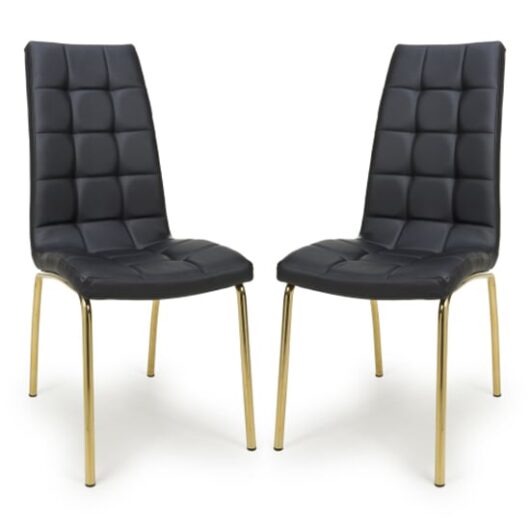Justin Black Faux Leather Dining Chairs With Gold Legs In Pair
