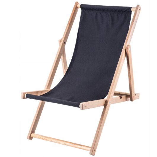 KADAX deck chair, wooden beach chair, sun lounger up to 120kg, black