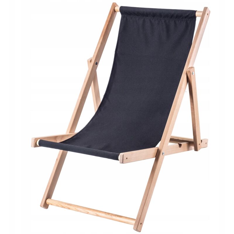 KADAX deck chair, wooden beach chair, sun lounger up to 120kg, black