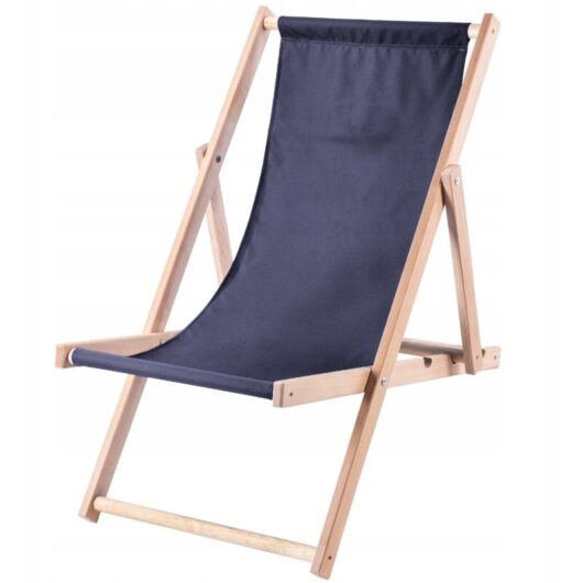 KADAX deck chair, wooden beach chair, sun lounger up to 120kg, dark blue