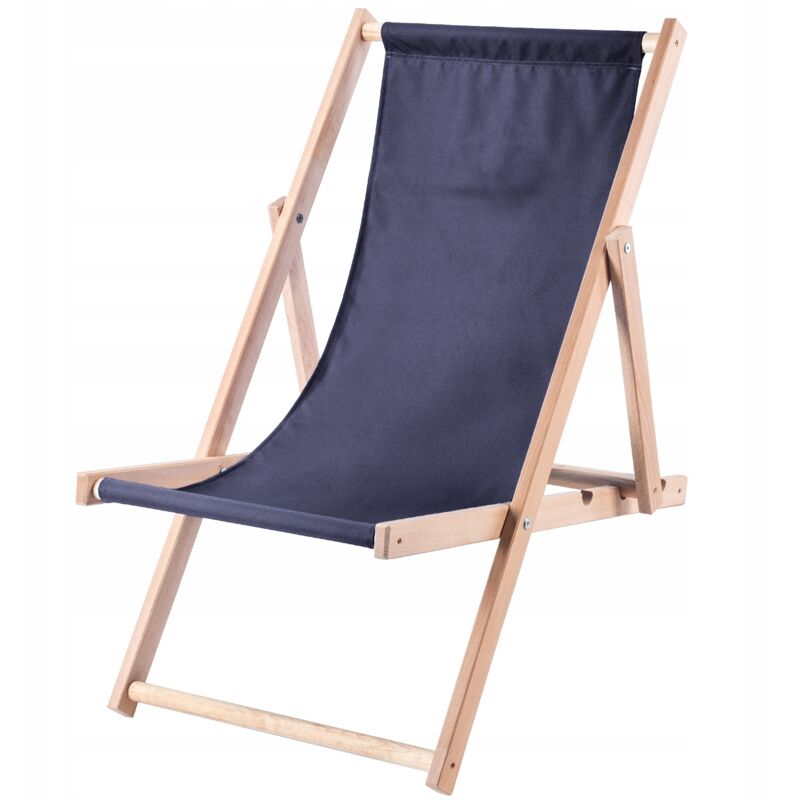 KADAX deck chair, wooden beach chair, sun lounger up to 120kg, dark blue