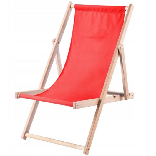 KADAX deck chair, wooden beach chair, sun lounger up to 120kg, red