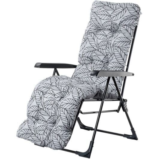KADAX garden chair, folding chair with a load capacity of up to 110kg, garden lounger with cushion, grey leaves