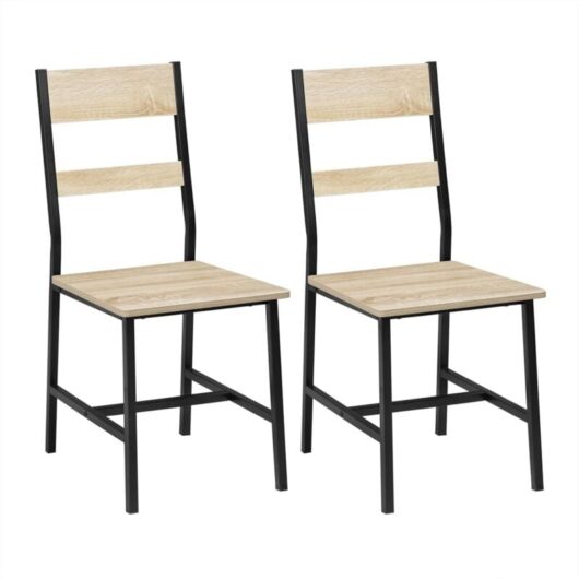 Klihome Dining Chairs 2Pcs Engineered Wood Industrial Style Kitchen Chairs with Metal Frame for Living Room Restaurant, Light Oak Effect