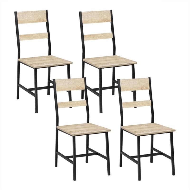Klihome Dining Chairs 4Pcs Engineered Wood Industrial Style Kitchen Chairs with Metal Frame for Living Room Restaurant, Light Oak Effect
