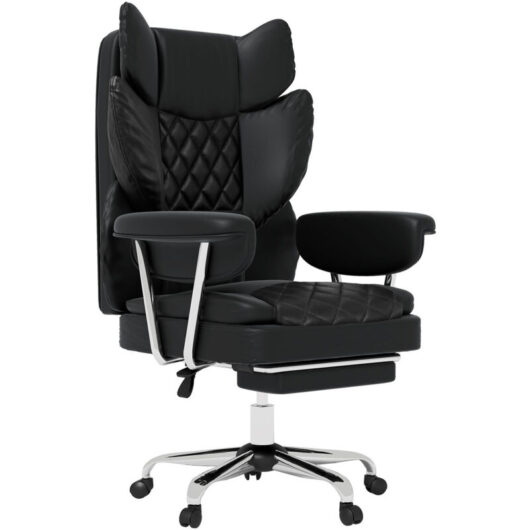 Levede Office Desk Chair Big and Tall for Heavy People with Footrest PU Black