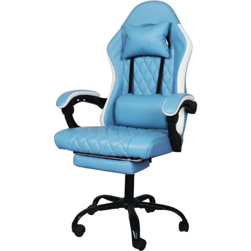 Levede Office Desk Chair PU Gaming Recliner Adjustable Height Swivel Blue