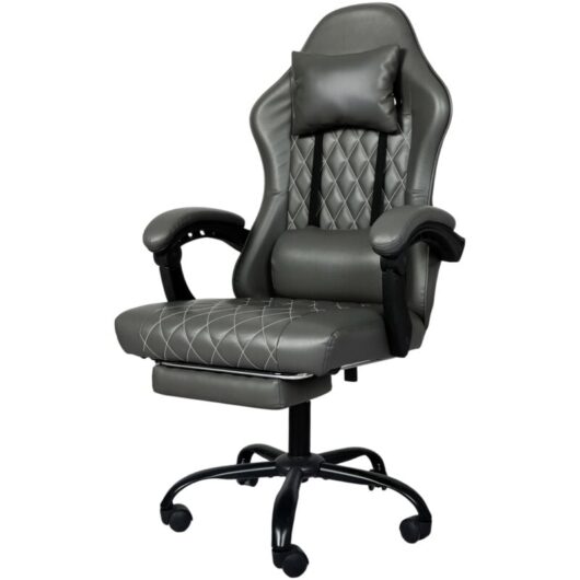 Levede Office Desk Chair PU Gaming Recliner Adjustable Height Swivel Grey