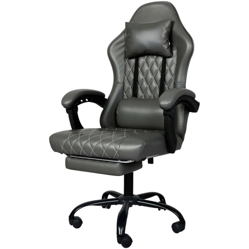 Levede Office Desk Chair PU Gaming Recliner Adjustable Height Swivel Grey