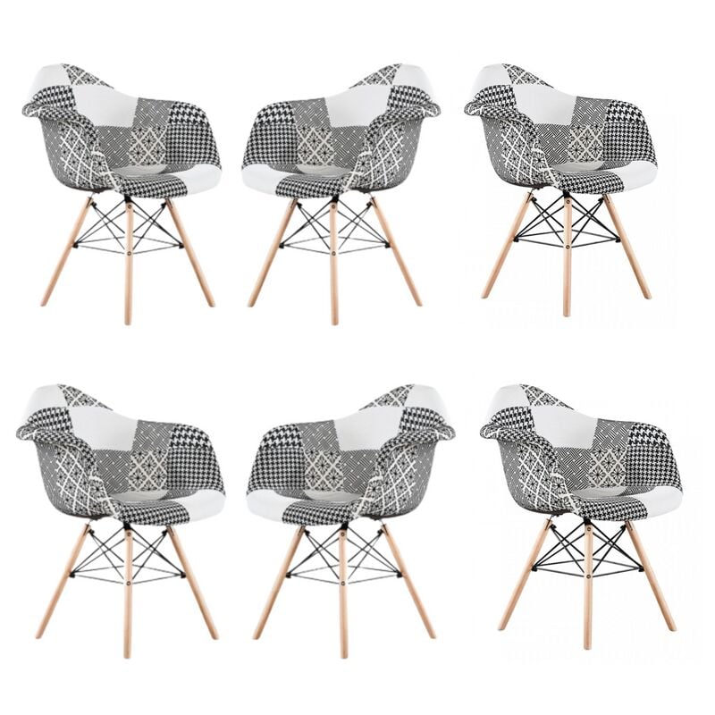 Life Interiors - Set of 1/2/4/6 Chrono Patchwork Eiffel Dining Chair - Set of 6 - Multicoloured - Multi