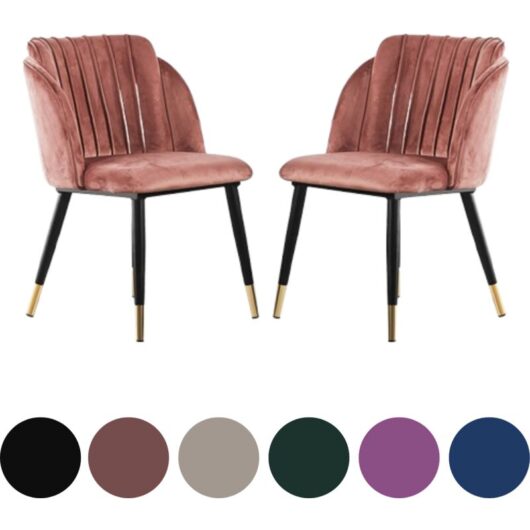 Life Interiors - Set of 2 Milano Velvet Dining Chairs - Metal Legs w/ Gold End Caps - Dining Room Chair - Upholstered Chair - Modern Dining Chair w/