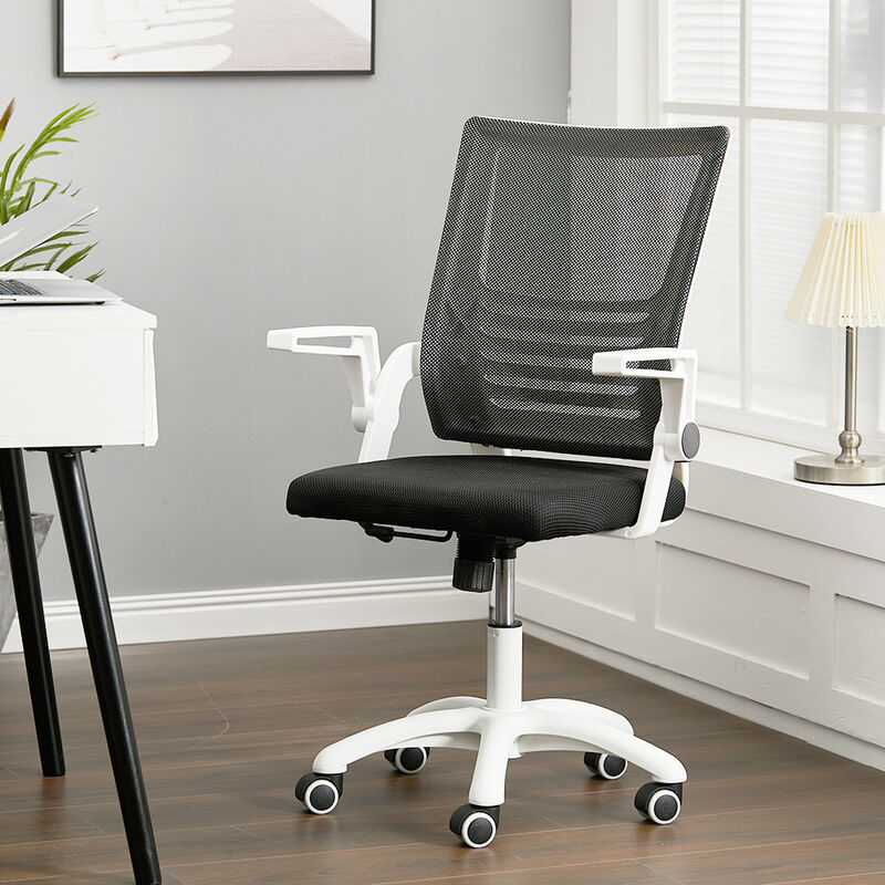 Livingandhome - Mesh Office Chair Ergonomic Design with White Flip up Armrests, Black