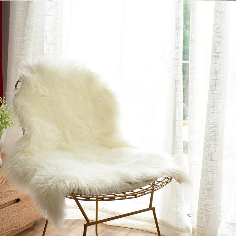 Luxury Soft Faux Sheepskin Chair Pad Seat Cushion Fur Rug for Bedroom 60x90CM White