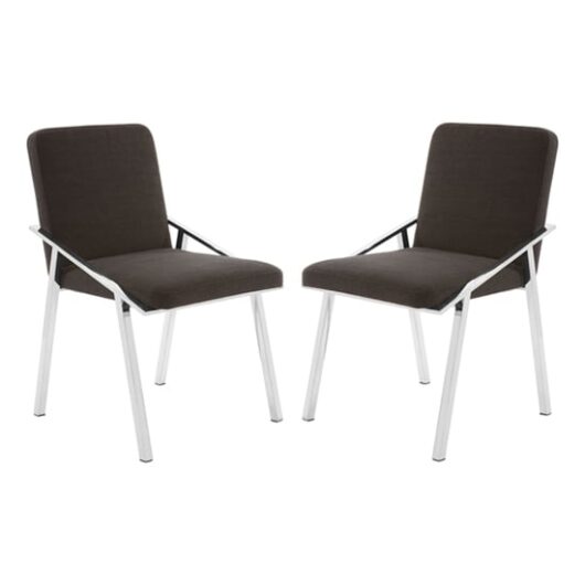 Markeb Black Fabric Dining Chairs With Silver Frame In A Pair