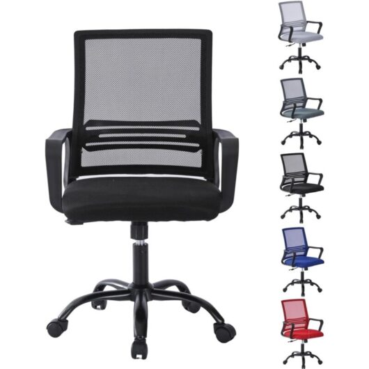 Mcc Direct - Adjustable Swivel Office Chair w/Padded Seat Cushion and Lumbar Support - mesh black