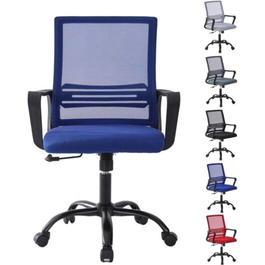 Mcc Direct - Adjustable Swivel Office Chair w/Padded Seat Cushion and Lumbar Support - mesh blue