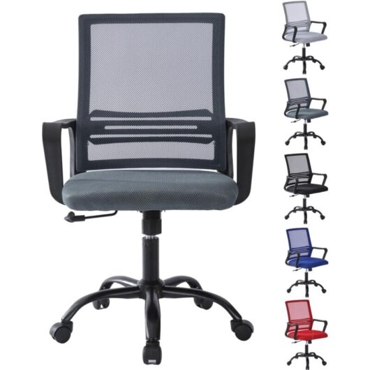 Mcc Direct - Adjustable Swivel Office Chair w/Padded Seat Cushion and Lumbar Support - mesh dark grey