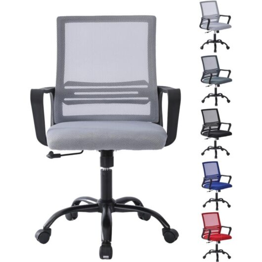 Mcc Direct - Adjustable Swivel Office Chair w/Padded Seat Cushion and Lumbar Support - mesh light grey