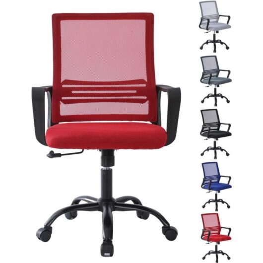 Mcc Direct - Adjustable Swivel Office Chair w/Padded Seat Cushion and Lumbar Support - mesh red