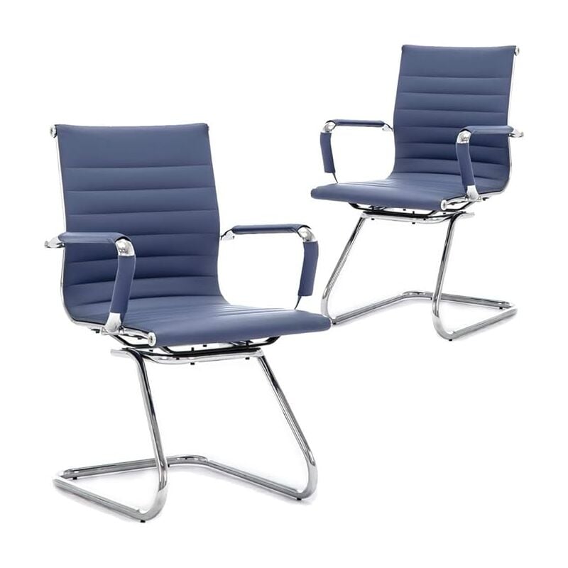 Meeting Office Chairs Set of 2 in PU Leather Reception Chairs Cantilever for Boardroom Conference, Navy, Wahson