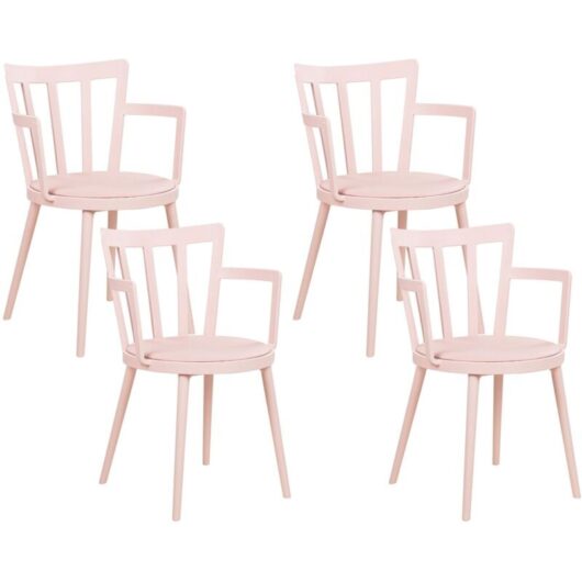 Modern Minimalist Living Room Set of 4 Dining Chairs Pink Synthetic Padded Faux Leather Seat with Armrests Morill
