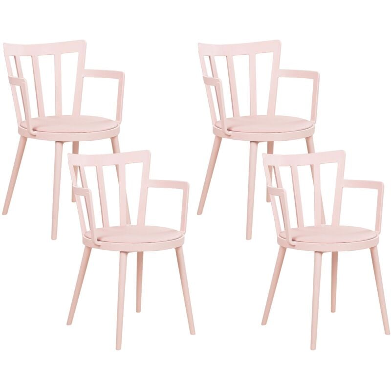 Modern Minimalist Living Room Set of 4 Dining Chairs Pink Synthetic Padded Faux Leather Seat with Armrests Morill