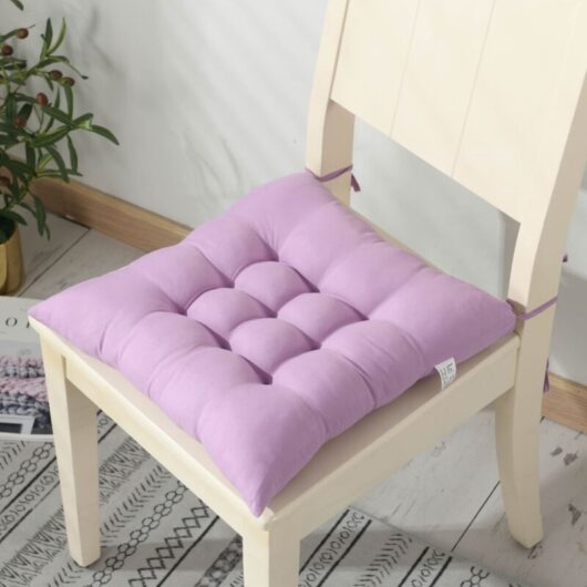 Office Chair Cushion, Seat Cushion, Chair Pad Set with Ties, Thick Soft Square Dining Chair Mat - 40 x 40 cm - Purple Furniture Cushion