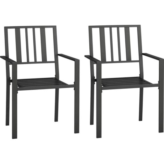 Outsunny - 2 PCs Stackable Outdoor Garden Chairs with Metal Slatted Design, Black