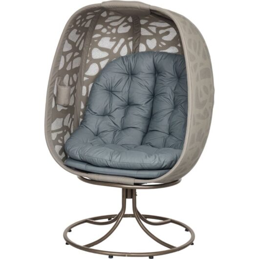 Outsunny - Foldable Egg Chair with Cushions, Indoor Outdoor Swivel Lounger, Grey
