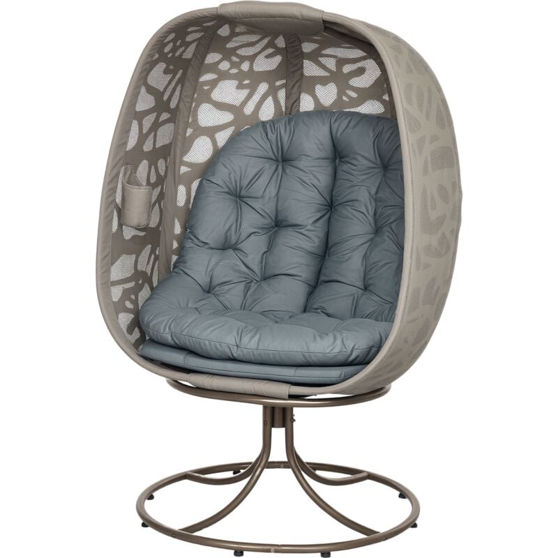 Outsunny - Foldable Egg Chair with Cushions, Indoor Outdoor Swivel Lounger, Grey