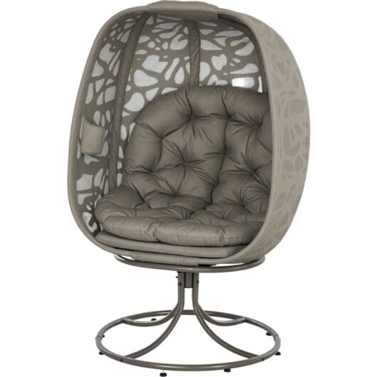 Outsunny - Foldable Egg Chair with Cushions, Indoor Outdoor Swivel Lounger, Sand