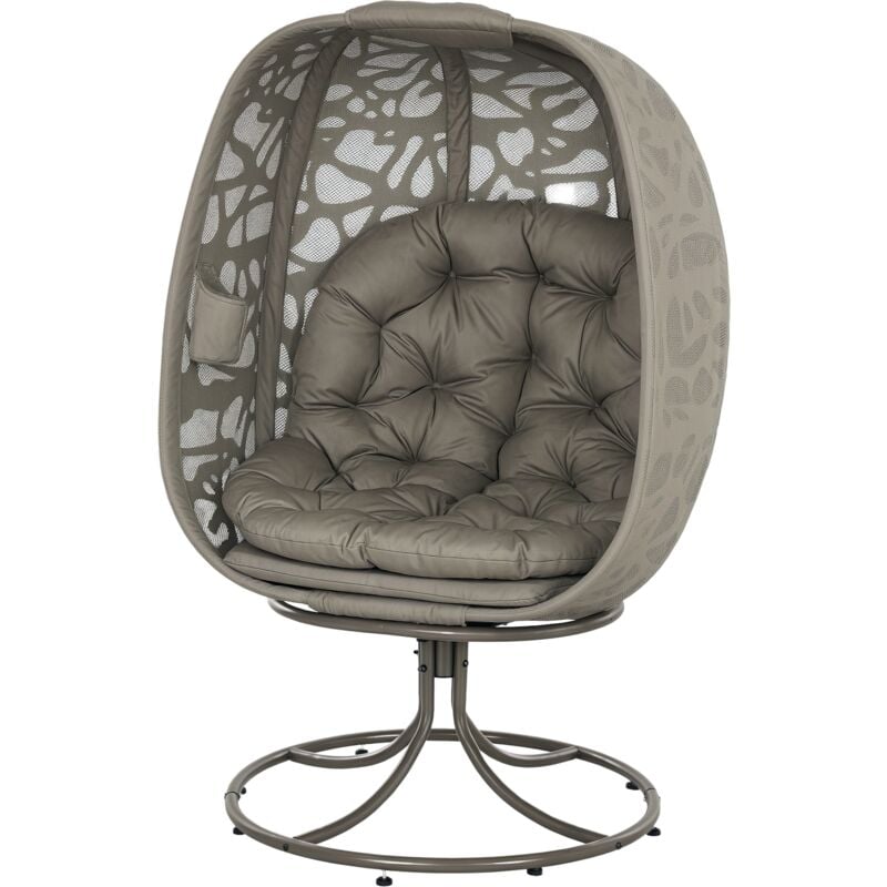 Outsunny - Foldable Egg Chair with Cushions, Indoor Outdoor Swivel Lounger, Sand