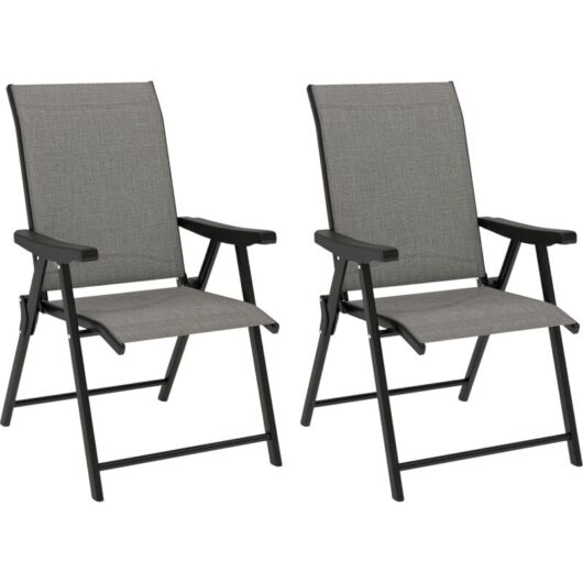 Outsunny - Folding Garden Dining Chairs Set of 2 with Mesh Seat, Black Grey