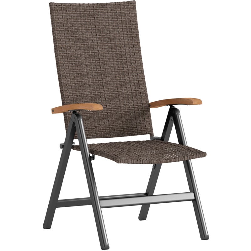 Outsunny - Folding Rattan Garden Dining Chair with Reclining Back, Brown