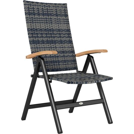 Outsunny - Folding Rattan Garden Dining Chair with Reclining Back, Mixed-grey