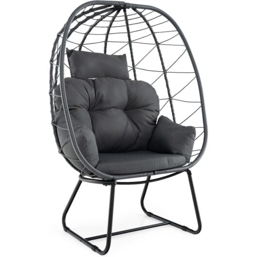 PE Wicker Egg Chair Indoor Outdoor Lounge Chair w/Comfy Cushions & Sturdy Metal Frame